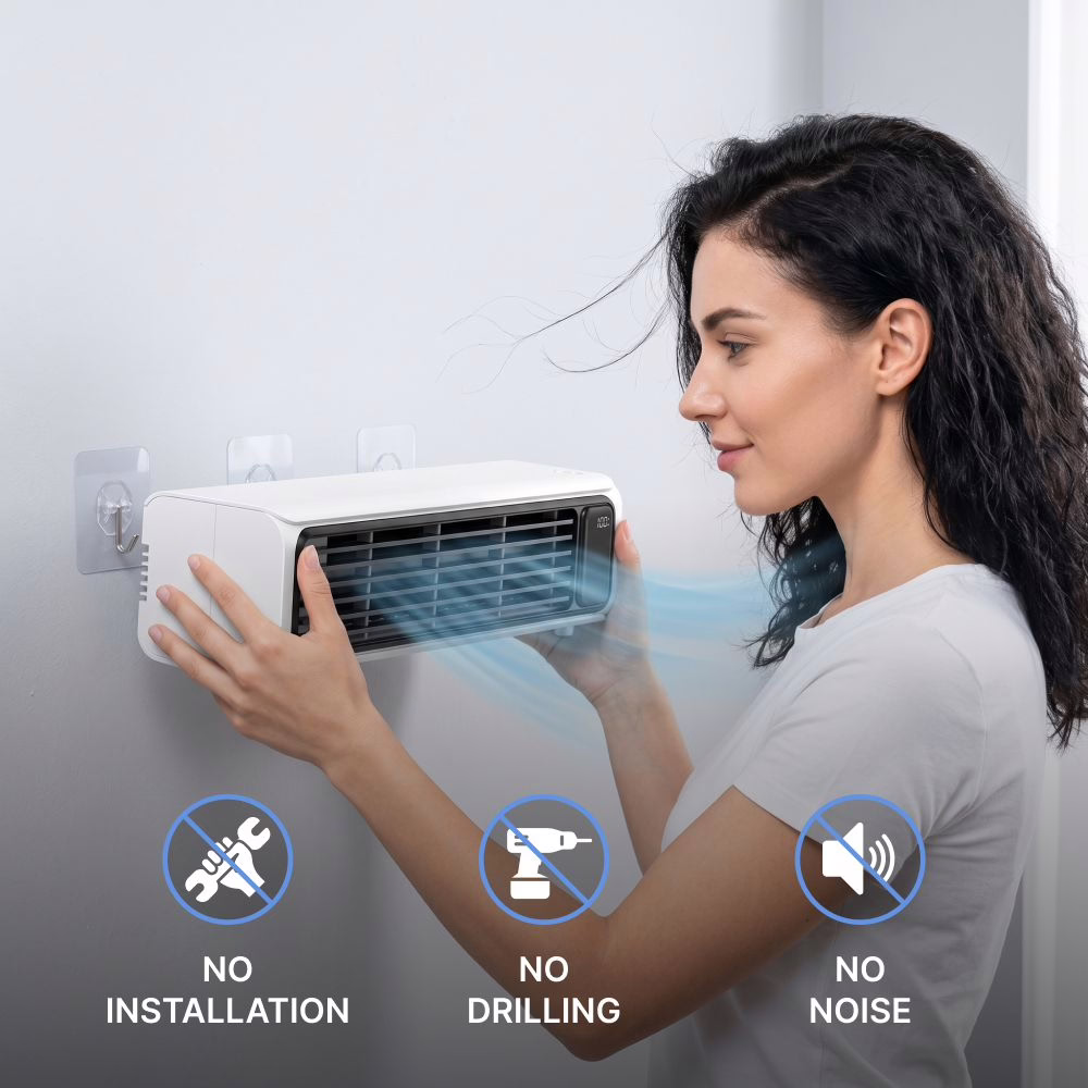 FrostyLax cooler mounted flat against a wall with adhesive discs and no drilling